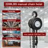 Hand Chain Hoist, 2200 lbs 1 Ton Heavy Duty Chain Hoist 10ft Chain Fall Chain Lift with 2 Chain Hooks for Lifting Good in Transport & Workshop